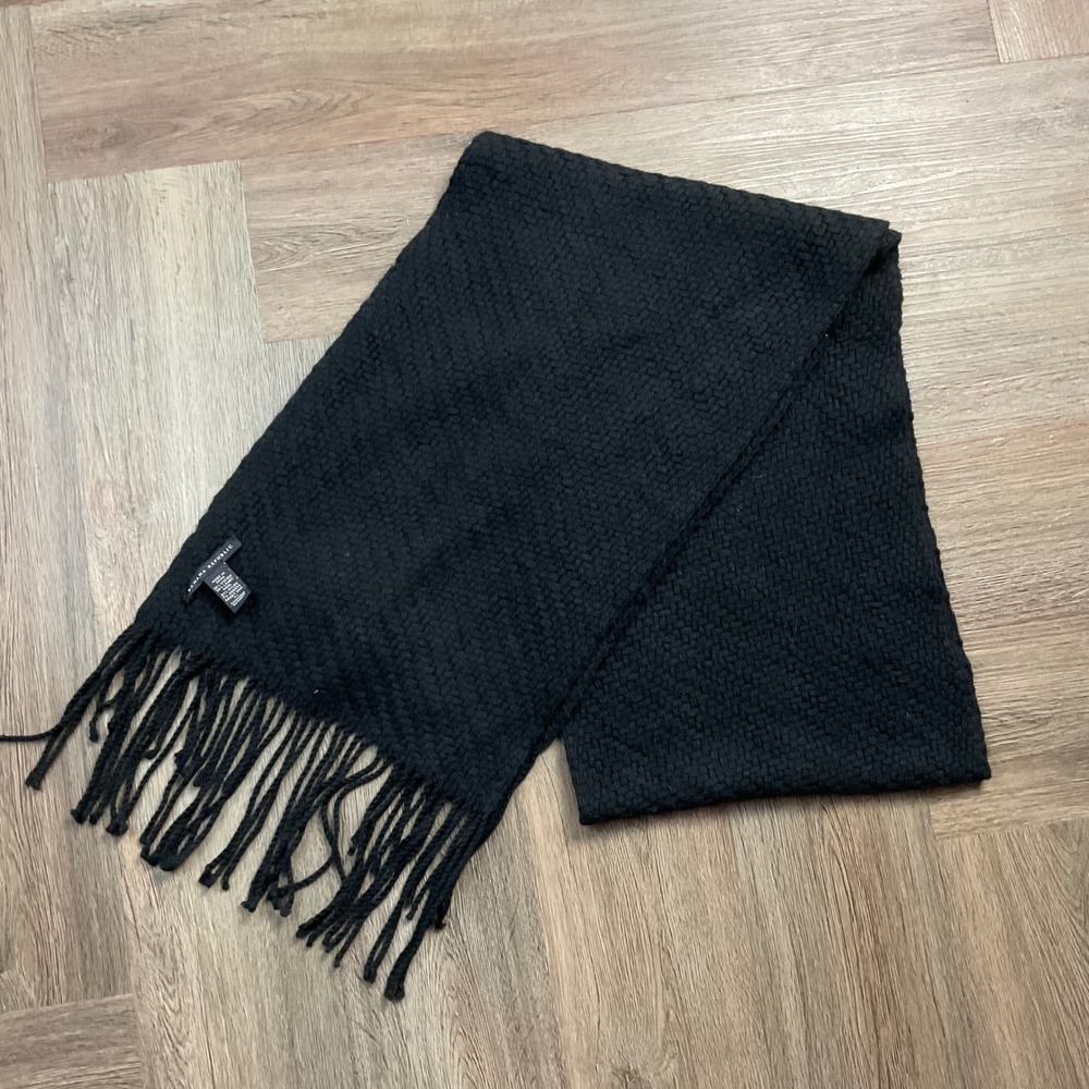 Vintage Banana Republic Scarf Black Lambswool Cashmere Angora Basketweave Fringe